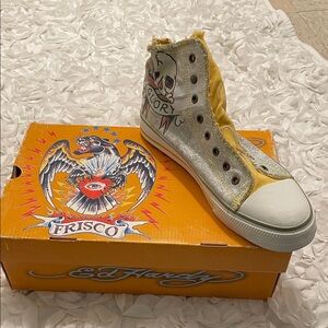 Ed Hardy Vibrant Yellow and Metallic Silver Sneakers